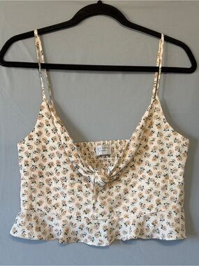 Dress Forum Womens Floral Boho Crop Top Size L Pale Yellow Ruffles Tie Bow Smock